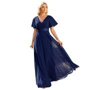 Ever-Pretty Damen Abendkleid Frau A-Linie Chiffon Cocktailkleid V Ausschnitt Hochzeit Navy Blau 38
