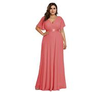 Ever-Pretty Damen Abendkleid Frau A-Linie Chiffon Partykleid V Ausschnitt Hochzeit Bodenlang Karolle 48