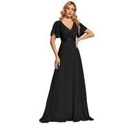 Ever-Pretty Damen Abendkleid Frau A-Linie Chiffon V Ausschnitt Hochzeit Bodenlang Schwarz 40