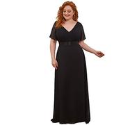 Ever-Pretty Damen Abendkleid Frau A-Linie Chiffon V Ausschnitt Hochzeit Bodenlang Schwarz 46