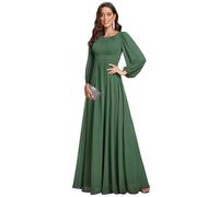 Ever-Pretty Damen Abendkleid Lang Elegant Maxi Hochzeit Lange Ärmel Chiffon Brautjungfernkleider Ballkleid Eukalyptus Grün 42