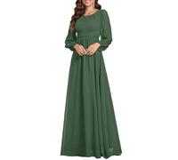 Ever-Pretty Damen Abendkleid Lang Elegant Maxi Hochzeit Lange Ärmel Chiffon Brautjungfernkleider Ballkleid Eukalyptus Grün 40