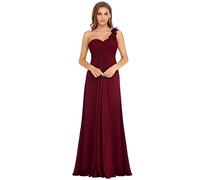 Ever-Pretty Damen Abendkleid One Shoulder A-Linie Empire Chiffon Lang Brautjungfernkleider Burgund 44EU