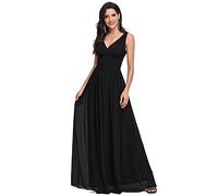 Ever-Pretty Damen Ballkleid A-Linie V-Ausschnitt Ärmellos Chiffon Hohe Taille Schwarz 38