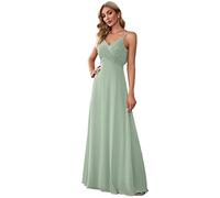 Ever-Pretty Damen Elegante Brautjungfernkleider Chiffon Ärmellos Langer Halter Abendkleider Ballkleider V-Ausschnitt Minzgrün 50