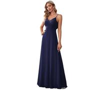 Ever-Pretty Damen Elegante Brautjungfernkleider Chiffon Ärmellos Langer Halter Abendkleider Ballkleider V-Ausschnitt Navy Blau 36