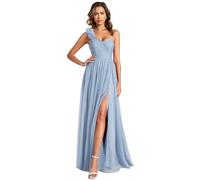 Ever-Pretty Damen Elegante Brautjungfernkleider Kurzer Ärmel Schlitz Lange Abendkleider Chiffon Hellstaubblau 42