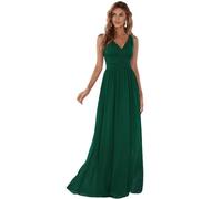 Ever-Pretty Damen Festliches Kleid A-Linie V-Ausschnitt Ärmellos Chiffon Hohe Taille Dunkelgrün 40