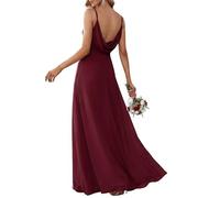 Ever-Pretty Damen lang Spitzenkleider Chiffon A-Linie V-Ausschnitt Einstellbar Spaghetti-Träger Spitze Burgund 40EU