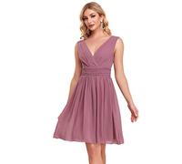 Ever-Pretty Doppelt V-Ausschnitt Rueschen an Taille Kurz Damen Party Kleider Größe 42 Orchidee