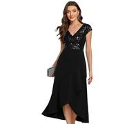 Ever-Pretty Elegante Abendkleider Großegrößen V-Ausschnitt Pailletten Kurzes Modisches und Mutterkleid für Frauen Hochzeitsgastkleider Schwarz 46