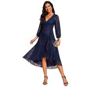 Ever-Pretty Elegante Abendkleider Langärmelige Midi Spitzenkleider Cocktailkleider für Frauen Hochzeitsgastkleider Navy Blau 54