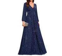 Ever-Pretty Kleid Elegant Damen Festlich Lang Langarm Ballkleid Maxi Hell Abendkleider Elegant für Hochzeit A Line Navy Blau 36