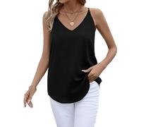 Evera B Damen Camisole V-Ausschnitt Chiffon Tank Top Cami w/Verstellbare Träger | Basic Ärmelloses Top, Casual & Dressy Shirt, Adj Strap Schwarz, X-Groß