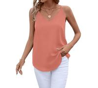 Evera B Damen Camisole V-Ausschnitt Chiffon Tank Top Cami w/Verstellbare Träger | Basic Ärmelloses Top, Casual & Dressy Shirt, lachsfarben, Groß