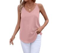 Evera B Damen-Tanktop mit V-Ausschnitt, Spaghettiträgern, elegant, lässig, ärmellos, lockeres Cami-Tankshirt, rosa - dusty pink, Groß