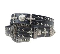 EVERBLTING Western-Cowboy-Gürtel für Herren und Damen, Western-Cowboy-Cowgirl-Y2K, Nietengürtel, Western-/Punk-Nietengürtel, Schwarz, totenkopf, Fit Waist: "28-34"inch