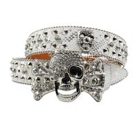 EVERBLTING Y2K Totenkopf-Gürtel mit Strasssteinen für Herren und Damen, Nieten, Punk, Totenkopf-Gürtel, stylischer Strass-Cowgirl-Gürtel, silber, 105: fits waist from 30"-34"