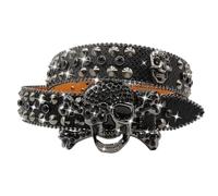 EVERBLTING Y2K Totenkopf-Gürtel mit Strasssteinen für Herren und Damen, Nieten, Punk, Totenkopf-Gürtel, stylischer Strass-Cowgirl-Gürtel, Schwarz, Fits Waist from 30"-34"