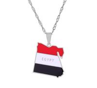 Everyiod Ägypten-Flagge-Karte-Anhänger-Halskette, Trendiger Ethnischer Landkarten-Nationalanhänger, Für Frauen Und Männer, Patriotischer Charm-Schmuck, Weiß, Lang: 50 cm