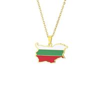Everyiod Bulgarien Volksrepublik Karte Anhänger Kette Halsketten, Geometrisches Muster Schmuck Hip Hop Halskette, Für Frauen Männer Patriotische Ornamente Schmuck, Gelb, Lang: 50 cm