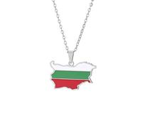 Everyiod Bulgarien Volksrepublik Karte Anhänger Kette Halsketten, Geometrisches Muster Schmuck Hip Hop Halskette, Für Frauen Männer Patriotische Ornamente Schmuck, Weiß, Lang: 50 cm