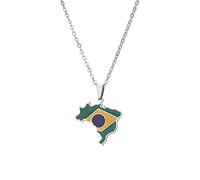Everyiod Halskette Mit Anhänger, Karte Von Brasilien, Ethnische Hip-Hop-Landkarten-Halskette, Für Damen Und Herren, Charm-Schlüsselbeinkette, Pullover, Dünne Kette, Schmuck, Weiß, Lang: 50 cm