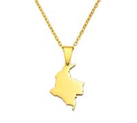 Everyiod Halskette Mit Anhänger Mit Kolumbien-Karte, Halskette Mit Anhänger Mit Kolumbien-Karte Im Umriss-Stil, Pulloverkette Im Hip-Hop-Stil, Schlüsselbeinkette, Gelb, 45 Cm