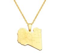 Everyiod Halskette Mit Anhänger Mit Libyen-Karte Und Städten, Modischer Patriotischer Ethnischer Schmuck, Emaille-Halskette, Hip-Hop-Pulloverkette Für Frauen Und Männer, Geschenk, Gelb, 60 Cm