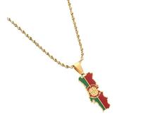 Everyiod Halskette Mit Anhänger Mit Portugal-Karte Und Flagge, Vintage-Umriss, Trendiges Patriotisches Unisex-Region-Zubehör, Geometrische Hiphop-Kette, Verstellbar, Hochzeitsgeschenk, Gelb, 50 Cm