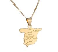 Everyiod Halskette Mit Anhänger Mit Spanien-Karte - Schmuck Mit Spanischem Landkarten-Charm, Pulloverketten Im Hip-Hop-Ethno-Stil, Reise-Souvenir-Geschenk Für Paare, Unisex, Gelb, 50 Cm