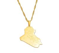 Everyiod Halskette Mit Anhänger Mit Städtekarte Der Republik Irak, Vintage-Umrisskarte, Halskette Mit Ethnischem Emaille-Halsband, Schlüsselbeinkette, Accessoire Für Damen Und Herren, Gelb, 45 Cm