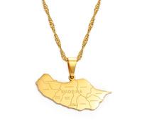 Everyiod Halsketten Mit Anhänger, Madeira-Karte, Portugal, Schmuck, Charm, Ethnische Länderkarten, Baumelnd, Für Frauen Und Männer, Patriotischer Schmuck, Zubehör, Geschenk, Gelb, 45 Cm