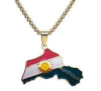 Everyiod Halsketten Mit Anhänger Mit Kurdistan-Flagge Und Karte, Vintage-Umrisskarte Von Kurdistan, Ethnische Emaille-Halskette, Pulloverkette, Patriotischer Schmuck Für Damen Und Herren, Zubehör,