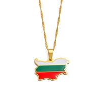 Everyiod Halsketten Mit Anhänger „Volksrepublik Bulgarien“ Mit Karte Und Flagge, Bulgarischer Schmuck, Modischer Ethnischer Schmuck, Kreativer Geometrischer Stadtanhänger, Baumelnd, Gelb, 45 Cm