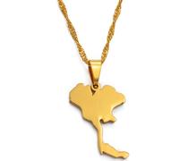 Everyiod Halsketten Mit Thailand-Kartenanhänger, Modische Halskette Mit Stadtplan, Nationaler Schmuck, Geschenk, Pullover-Halskette Für Männer Und Frauen, Zubehör, Gelb, 45 Cm