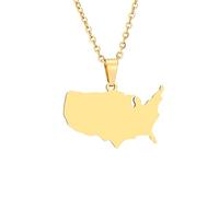 Everyiod Karte Der Usa Glänzende Anhänger-Halskette, Modische Karte-Halskette, Anhänger-Pullover-Halskette, Ethnische Karte-Halskette, Schmuck, Geschenk Für Männer Und Frauen, Gelb, Lang: 50 cm