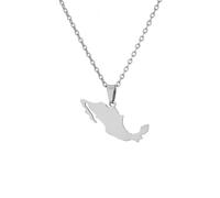 Everyiod Mexiko-Karte-Anhänger-Kette, Halskette Mit Geometrischem Muster, Hip-Hop-Halskette, Für Damen Und Herren, Patriotischer Ornament-Schmuck, Weiß, Lang: 50 cm