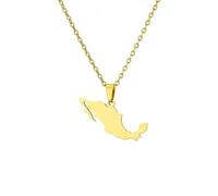 Everyiod Mexiko-Karte-Anhänger-Kette, Halskette Mit Geometrischem Muster, Hip-Hop-Halskette, Für Damen Und Herren, Patriotischer Ornament-Schmuck, Gelb, Lang: 50 cm