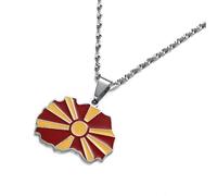 Everyiod Nordmazedonien Karte Flagge Anhänger Halsketten Für Frauen Mädchen Emaille Schmuck Vintage Umriss Karte Halsketten Hip-Hop Emaille Choker, Charm Patriotischer Schmuck,Weiß,50Cm