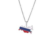 Everyiod Russland Karte Kette Halskette, Ethnische Karte Anhänger Geometrische Schmuck Amulett, Für Frauen Männer Patriotische Ornamente Schmuck, Weiß, Lang: 50 cm