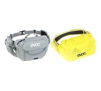 EVOC HIP Pack 3 Hüfttasche & RAINCOVER Sleeve HIP Pack Regenschutz (Verstellbarer Hüftgurt, bis zu 3l Volumen, stylishe Schutzhülle für Bauchtaschen, großzügiger Stauraum), Steingrau/Gelb