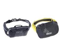 EVOC HIP Pouch, Hüfttasche (AIR PAD System, Zwei Hüftgurttaschen, Zwei Fächer für Proviant, Volumen: 1l, Gewicht: 220 g, Maße: 26 x 16 x 3 cm), Schwarz & ack Regenhülle schwarz M