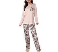 Evolyline Schlafanzug Damen Lang Pjama Set Zweiteiliger Schlafanzüge für Damen Langarm Nachtwäsche Pyjama Loungewear Homewear Lounge Set Kuschelig Hausanzug für Herbst Winter Pajamas for Women