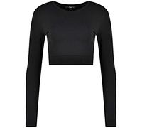 Evoni Damen Langarmshirt aus Baumwolle | Crop Top Langarm | Oberteil bauchfrei | kurzes Shirt Langarm S schwarz