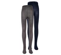EWERS 2er-Pack Baby- & Kinderstrumpfhosen Unifarben, Doppelpack Strumpfhosen aus Baumwolle für Mädchen in Uni Farbe, Bio-Baumwolle, GOTS zertifiziert, MADE IN EUROPE, grau/navy, Größe 122