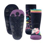 EWERS 2er Pack Einhörner Stoppersocken ABS-Beschichtung, Socken mit ABS-Beschichtung für Mädchen, Anti-Rutsch-Socken mit punktueller Sohle, 2 Paar rutschfeste Kindersocken, Größe 35-38