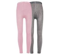 EWERS 2er-Pack Kinderleggings Unifarben, Doppelpack Leggings aus Baumwolle für Mädchen, Made IN Europe, Rosa/Grau, Größe 98-104