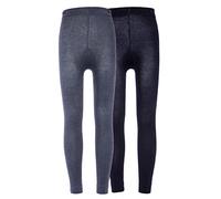 EWERS 2er-Pack Kinderleggings Unifarben, Doppelpack Leggings aus Baumwolle für Mädchen, Made IN Europe, Dunkelblau/Blau, Größe 122-128