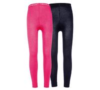 EWERS 2er-Pack Kinderleggings Unifarben, Doppelpack Leggings aus Baumwolle für Mädchen, Made IN Europe, Dunkelblau/Pink, Größe 152-164